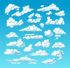 Big set white clouds on blue sky background