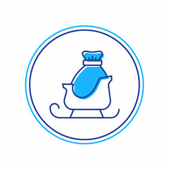 Filled outline Christmas santa claus sleigh with sack bag icon isolated on white background. Merry Christmas and Happy New Year. Vector