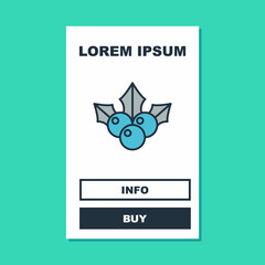 Filled outline Branch viburnum or guelder rose icon isolated on turquoise background. Merry Christmas and Happy New Year. Vector