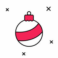 Filled outline Christmas ball icon isolated on white background. Merry Christmas and Happy New Year. Vector