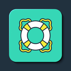 Filled outline Lifebuoy icon isolated on blue background. Lifebelt symbol. Turquoise square button. Vector