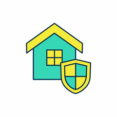Filled outline House with shield icon isolated on white background. Insurance concept. Security, safety, protection, protect concept. Vector
