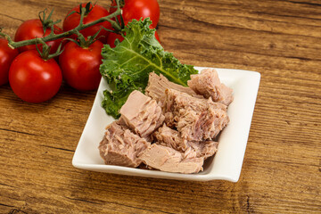 Canned tuna fillet in the bowl
