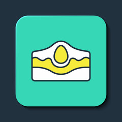 Filled outline Acne icon isolated on blue background. Inflamed pimple on the skin. The sebum in the clogged pore promotes the growth of a bacteria. Turquoise square button. Vector