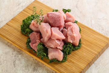 Raw pork meat cubes for coocking