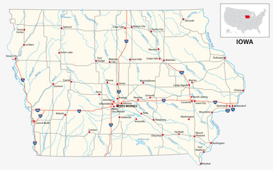 road map of the US American State of Iowa