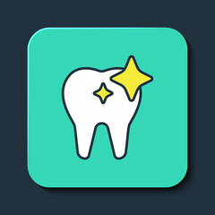Filled outline Tooth whitening concept icon isolated on blue background. Tooth symbol for dentistry clinic or dentist medical center. Turquoise square button. Vector
