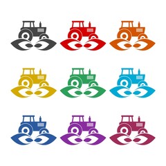 Tractor icon isolated on white background, color set