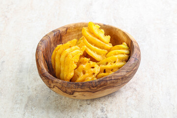 Fried potato slice in the bowl