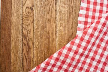 wooden table plaid tablecloth decoration kitchen top view