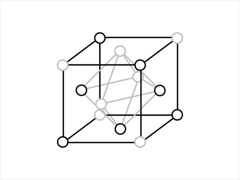 Volumetric Crystal lattice. The position of atoms in a crystal. Vector illustration.