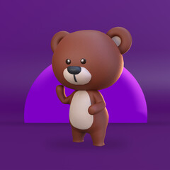 3d rendering cute brown bear standing and raising hands illustration