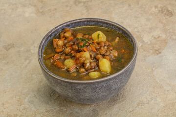 Lentil soup with chicken and vegetables