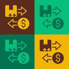 Pop art Tax carton cardboard box icon isolated on color background. Box, package, parcel sign. Delivery and packaging. Vector