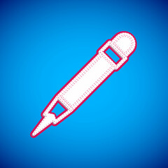 White Pencil with eraser icon isolated on blue background. Drawing and educational tools. School office symbol. Vector