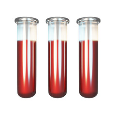 3d rendered illustration of a three glass test tubes with blood isolated on white background. Med and lab 3d icon