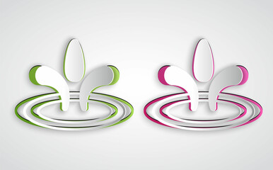 Paper cut Water drop icon isolated on grey background. Paper art style. Vector