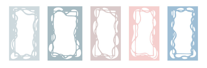 Vector set vertical frames templates with abstract organic wavy lines. Rectangular shape. Illustration for mobile apps, social media, templates, designs, posters and advertisements.