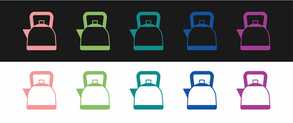Set Kettle with handle icon isolated on black and white background. Teapot icon. Vector