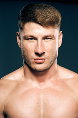 athletic male topless workout muscle bodybuilder dark background