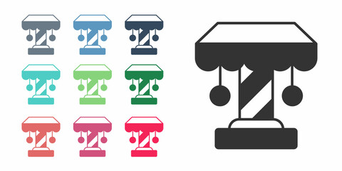 Black Attraction carousel icon isolated on white background. Amusement park. Childrens entertainment playground, recreation park. Set icons colorful. Vector