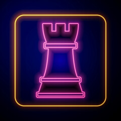 Glowing neon Chess icon isolated on black background. Business strategy. Game, management, finance. Vector