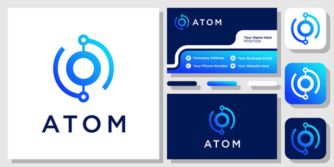 Atom Circle Technology Molecule Connection Network Modern Logo Design with Business Card Template