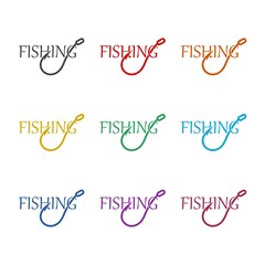 Fishing word icon isolated on white background, color set