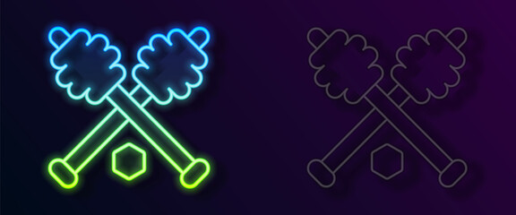 Glowing neon line Honey dipper stick icon isolated on black background. Honey ladle. Vector