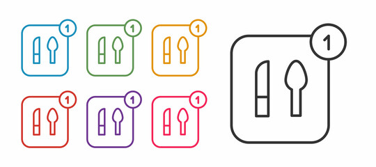 Set line Food ordering icon isolated on white background. Order by mobile phone. Restaurant food delivery concept. Set icons colorful. Vector