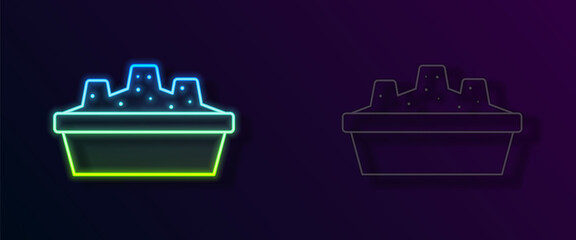 Glowing neon line Sandbox for kids with sand icon isolated on black background. Vector