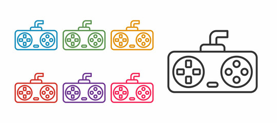 Set line Game controller or joystick for game console icon isolated on white background. Set icons colorful. Vector