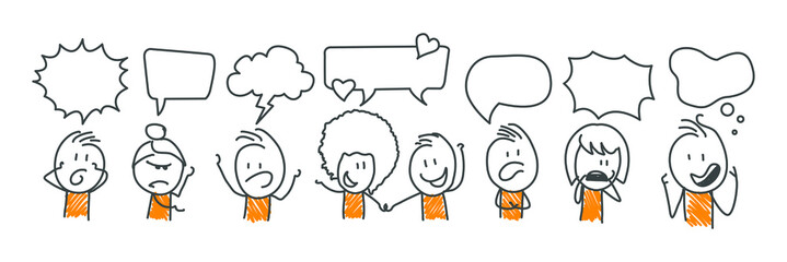 Stick figures. Blank banner set. Vector illustration of people holding blank. It can be used for presentations, for explanation, as a mascot, for communication, to express emotions.