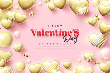 Fototapeta na wymiar Valentine's day with realistic gold balloons illustration