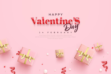 Fototapeta na wymiar Valentine day background with realistic gift box