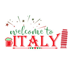 Welcome to italy Beautiful typography Logo with pisa minar