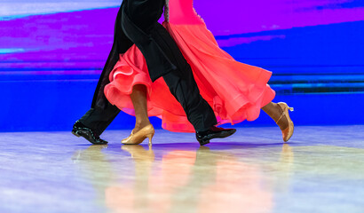Woman and man dancer latino international dancing. Horizontal sport theme poster, greeting cards,...