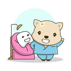 Cute Little Doctor Dentist Cat Patient Cartoon Friendly Dental Care