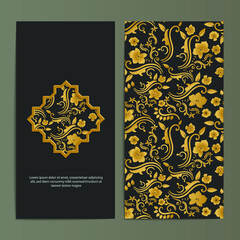 Luxury gold line art floral card template