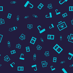 Set Light bulb, Worker safety helmet, Washbasin and Window room on seamless pattern. Vector