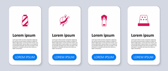 Set Thimble for sewing, Zipper, Yarn ball with knitting needles and Sewing thread on spool. Business infographic template. Vector