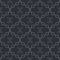 Vector background pattern for seamless textures and wallpapers with geometric gray ornament on a black background. Flat design