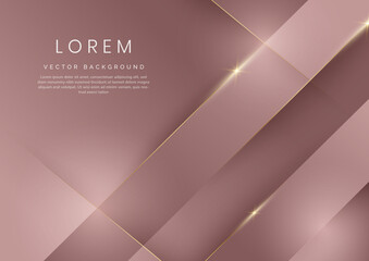 Abstract 3D template rose gold gradient geometric diagonal overlapping with golden lines. Luxury modern.