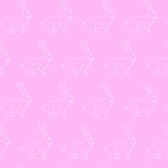 Naklejka na ściany i meble Vector pattern white hares on a pink background. For printing on fabric, paper and the like.