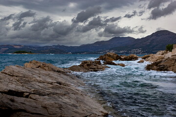 Fototapeta na wymiar Adriatic sea under stormy clouds, Dalmatia, Croatia