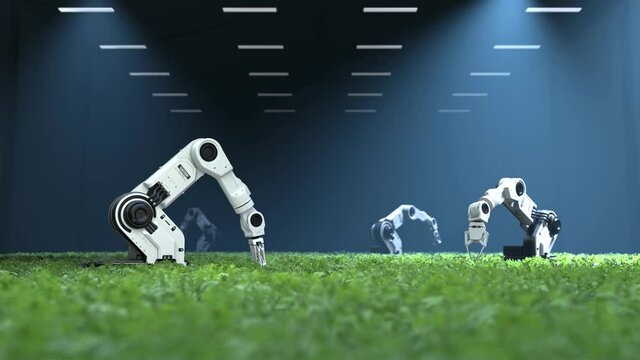 Smart robotic farmers concept, robot farmers, Agriculture technology, Farm automation