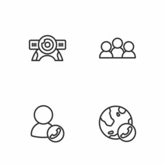 Set line Video chat conference, Web camera and Meeting icon. Vector