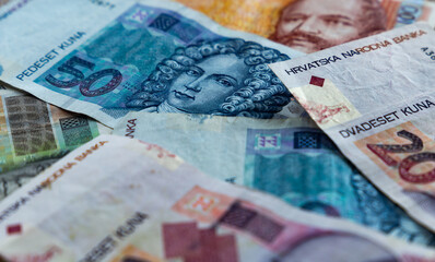Kuna is the Croatian currency. Close-up shot.
