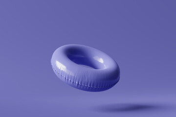 Flying inflatable ring. Minimal trend, Color of the year 2022 Very Peri. 3d rendering