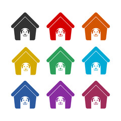Dog house icon isolated on white background, color set